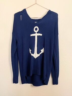 Marled Navy Anchor Sweater Small Coastal Preppy Nautical
